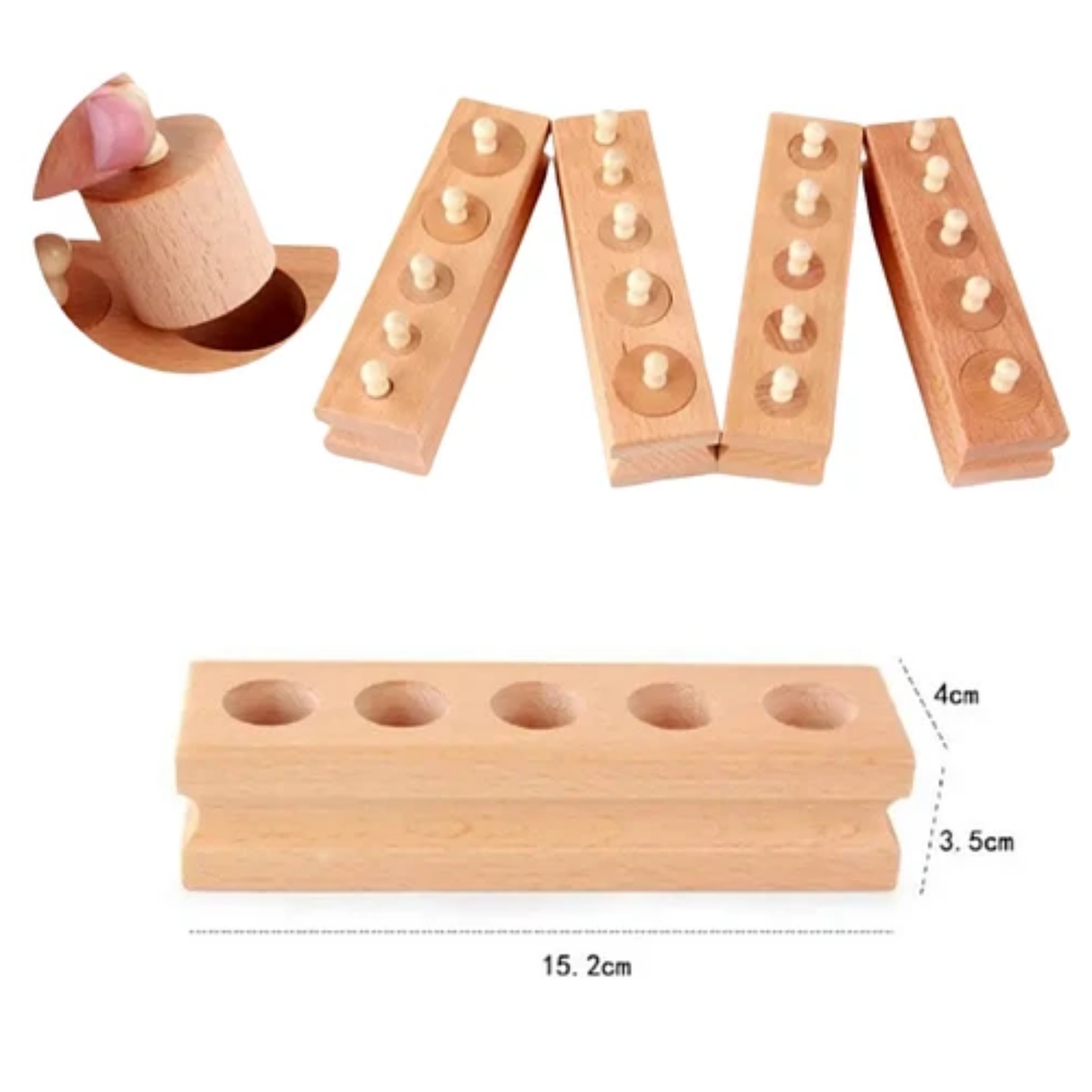 Set de Cilindros Montessori con botón Haya - Montessorikidschile