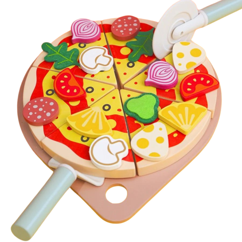 Pizza de madera  con velcro - Montessorikidschile