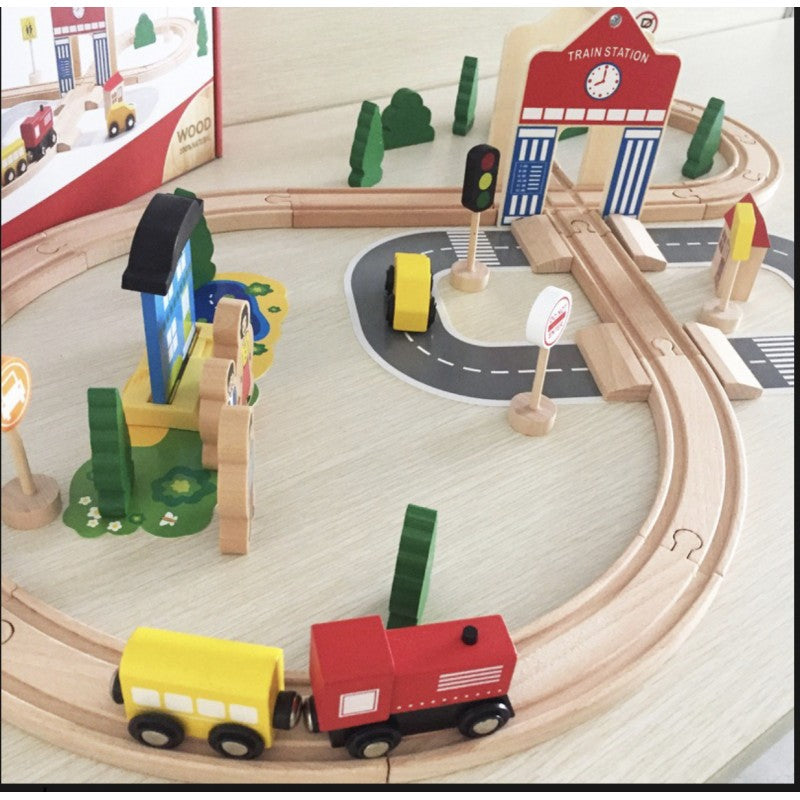 Pistas de autos de madera 40 piezas - Montessorikidschile