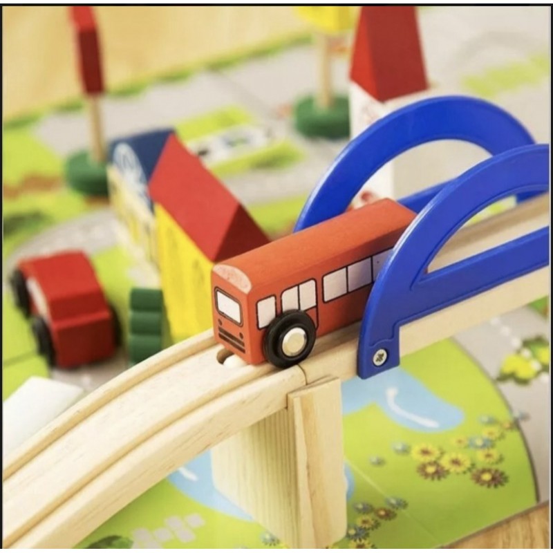 Pistas de autos de madera 40 piezas - Montessorikidschile