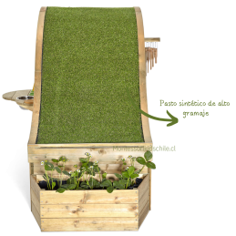 Casita Montessori eco natural con techo curvo y huerto - Montessorikidschile