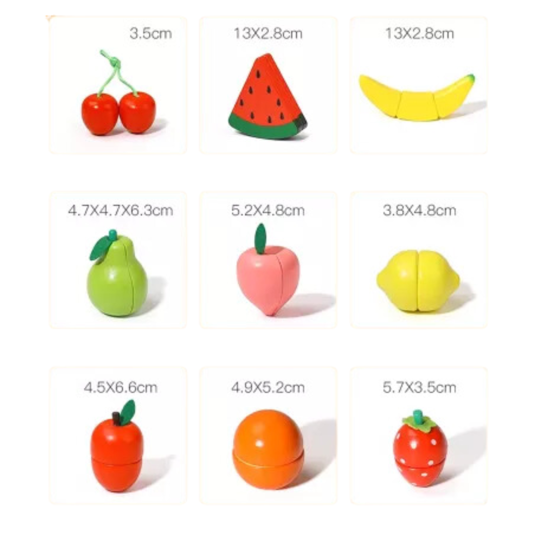 Set de frutas de madera con imán y canasta. - Montessorikidschile