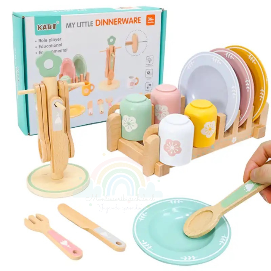 Set de vajilla de Madera Montessori Montessorikidschile