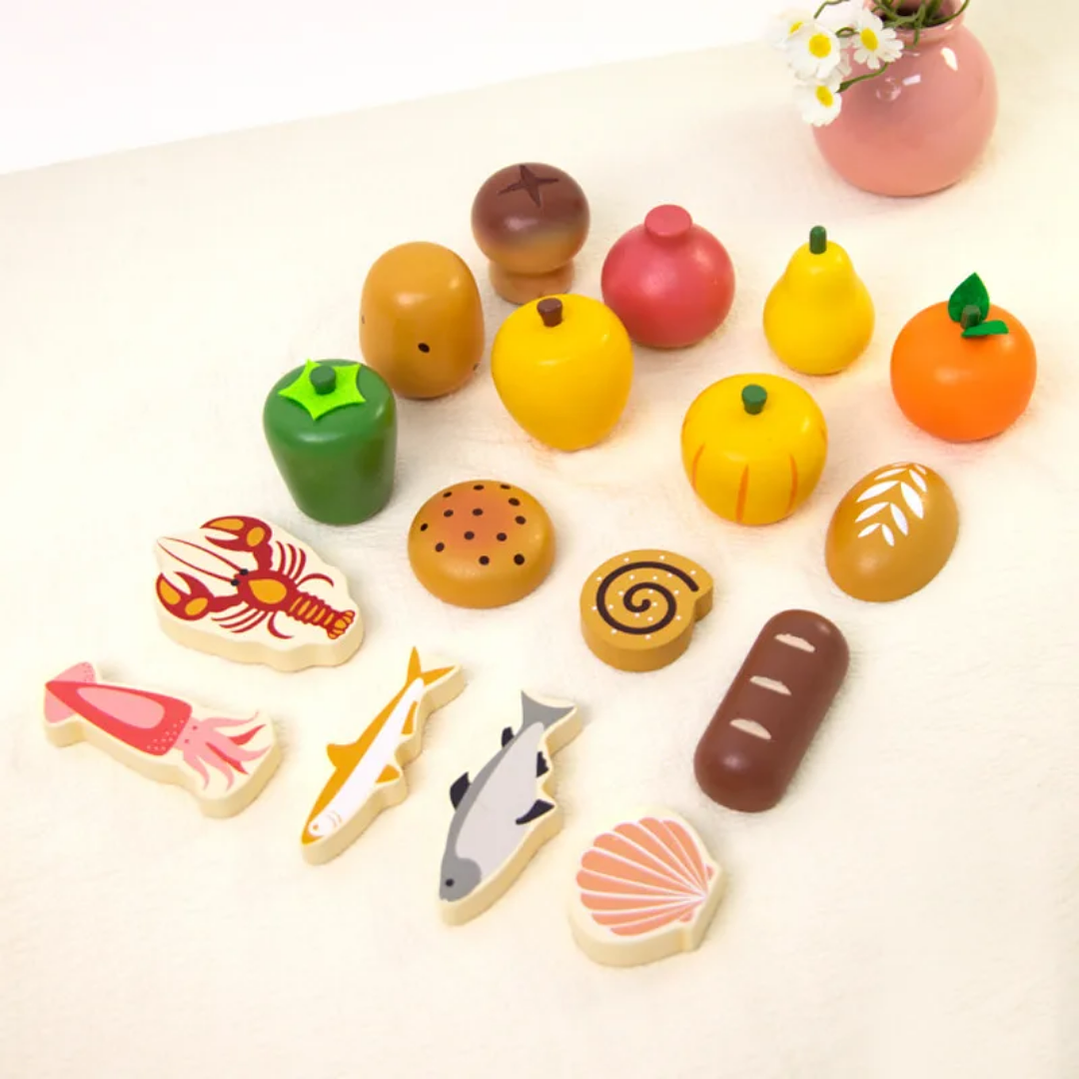 Set de Alimentos de Madera – Juego de Rol Montessori Montessorikidschile