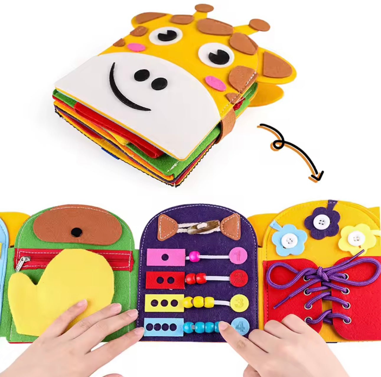 Jirafa sensorial ocupado de fieltro - Montessorikidschile