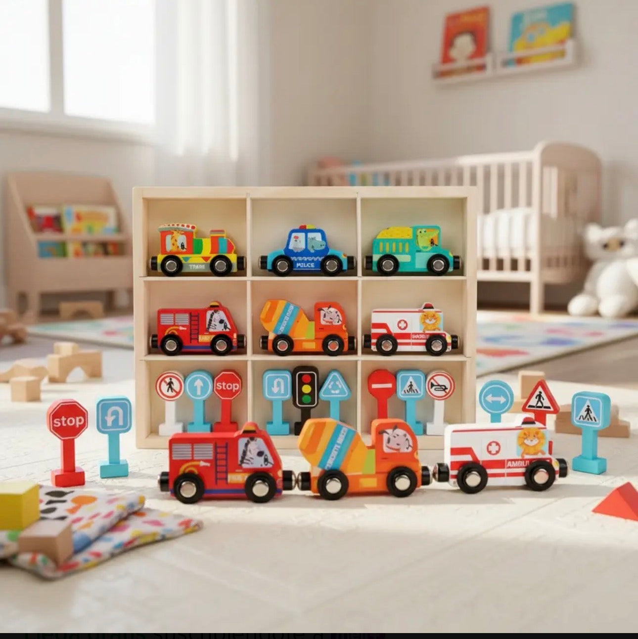 Set Magnético de Vehículos y Señales de Tránsito Montessorikidschile