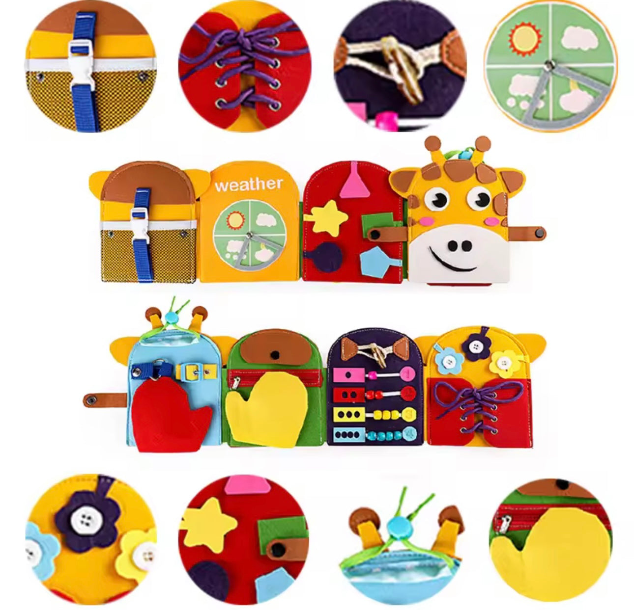 Jirafa sensorial ocupado de fieltro - Montessorikidschile
