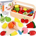 Set de frutas de madera con imán y canasta. - Montessorikidschile