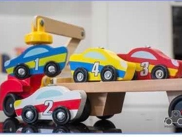 Grúa de Madera Magnética con Autos Montessorikidschile