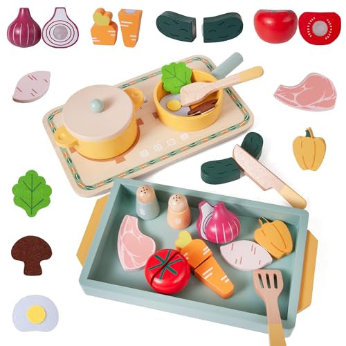 Cocina Montessori  de madera con vegetales