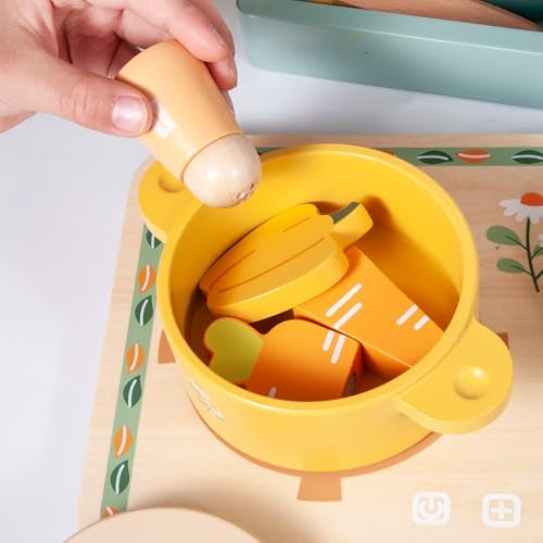 Cocina Montessori  de madera con vegetales - Montessorikidschile
