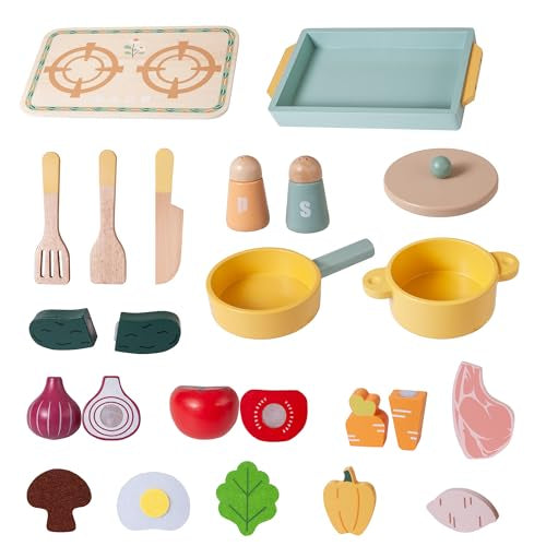 Cocina Montessori  de madera con vegetales