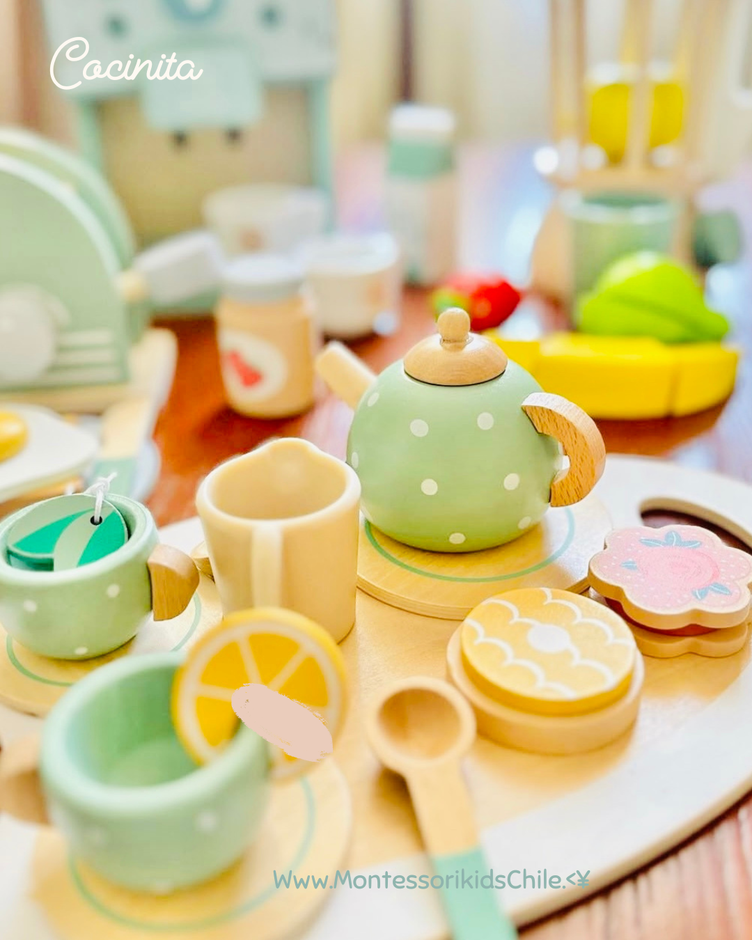 Set de Té de Madera Montessori – Juego de Imitación para Niños