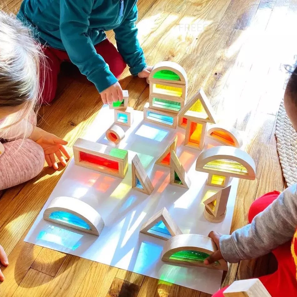 Bloques de madera sensoriales arcoíris (24) - - Montessorikidschile