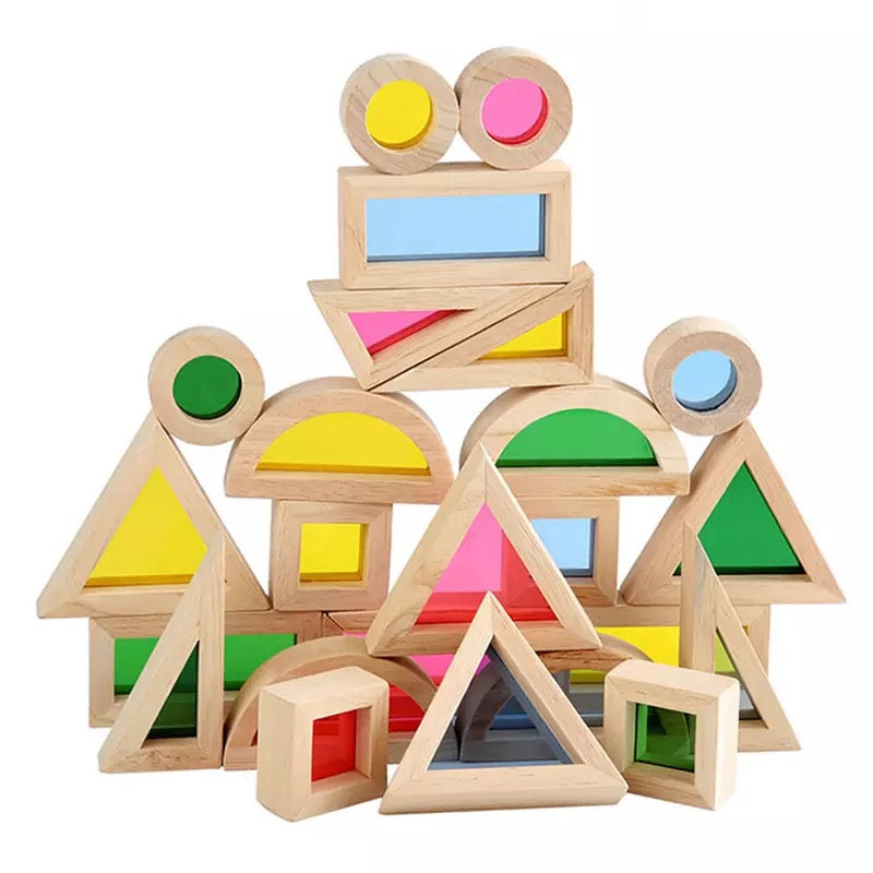 Bloques de madera sensoriales arcoíris (24) - - Montessorikidschile