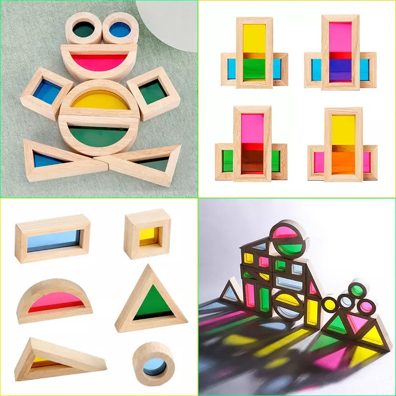 Bloques de madera sensoriales arcoíris (24) - - Montessorikidschile