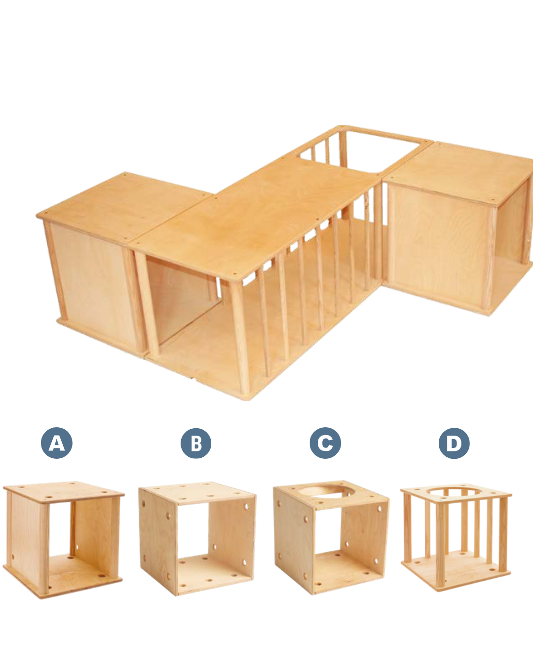 Tunel laberinto pikler + 2 Cubos Pikler Montessorikidschile