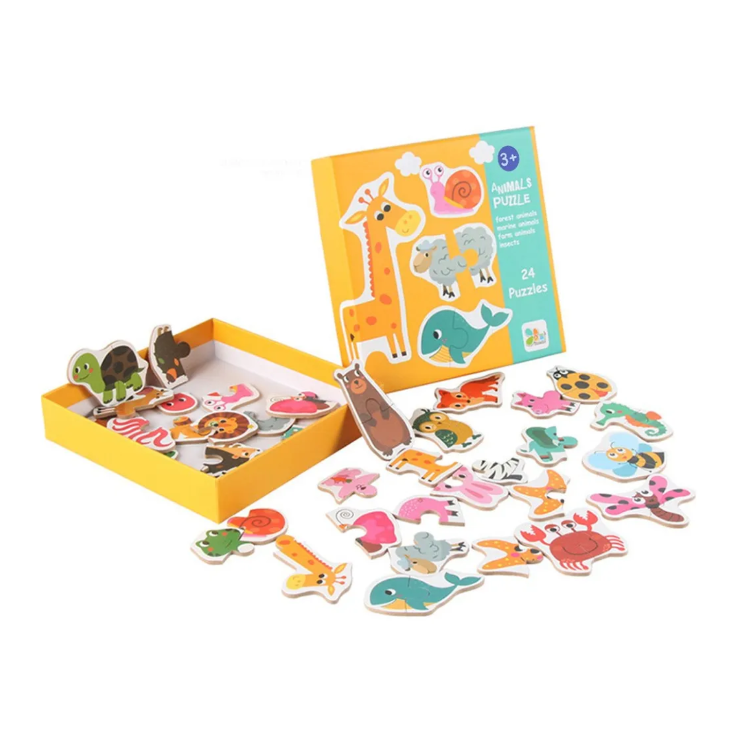 🧩 Set de Puzzles de Animales – 24 piezas armables - Montessorikidschile